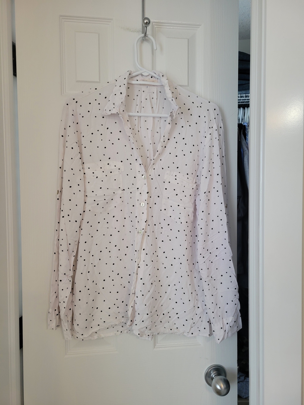 Just Living Women's White Polka Dot Button-Down Shirt Size L